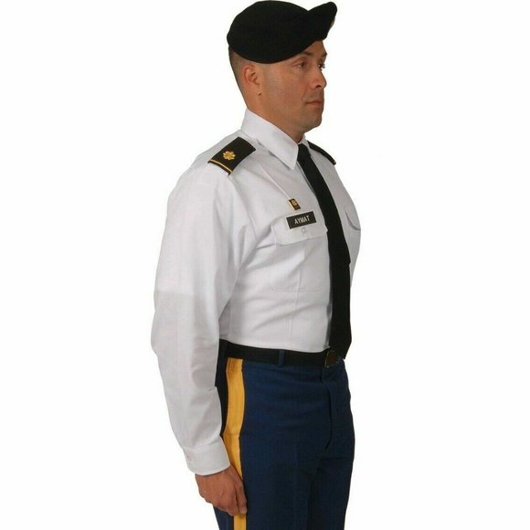 NEW MENS ARMY SERVICE LONG SLEEVE UNIFORM ASU DRESS BRIGHT WHITE SHIRT - Picture 1 of 4